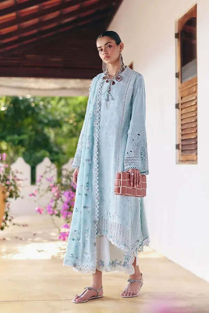 Zarina aqua drop corner cotton collared shirt with keyhole and bow tassels, complemented by contrasting culottes.